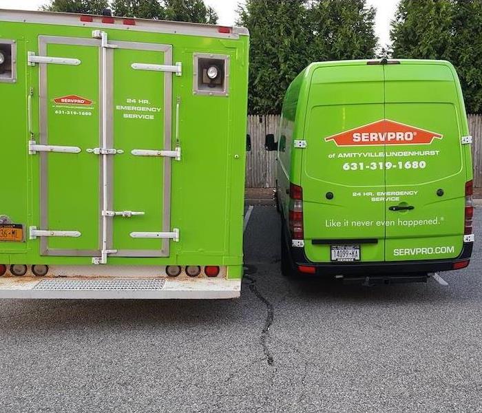 SERVPRO fleet showing up to job site